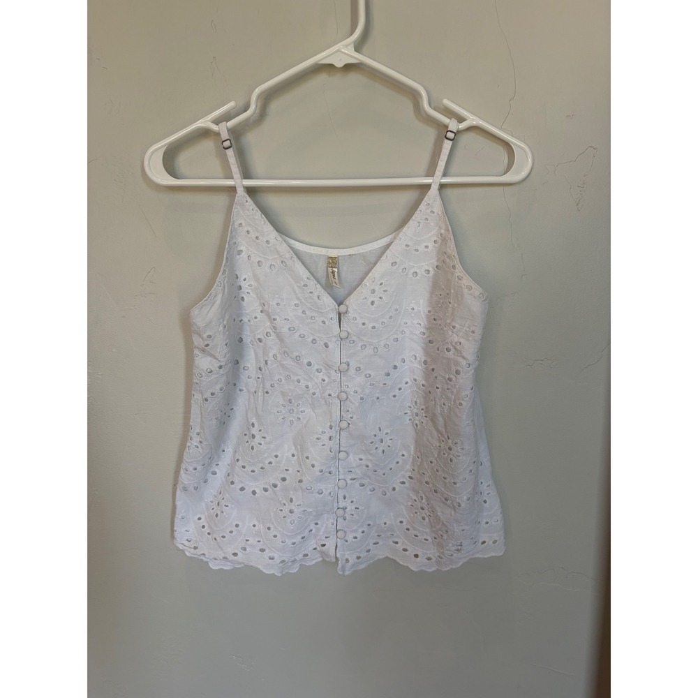 Japna White Eyelet Button Down Camisole Top Adjustable Straps Small